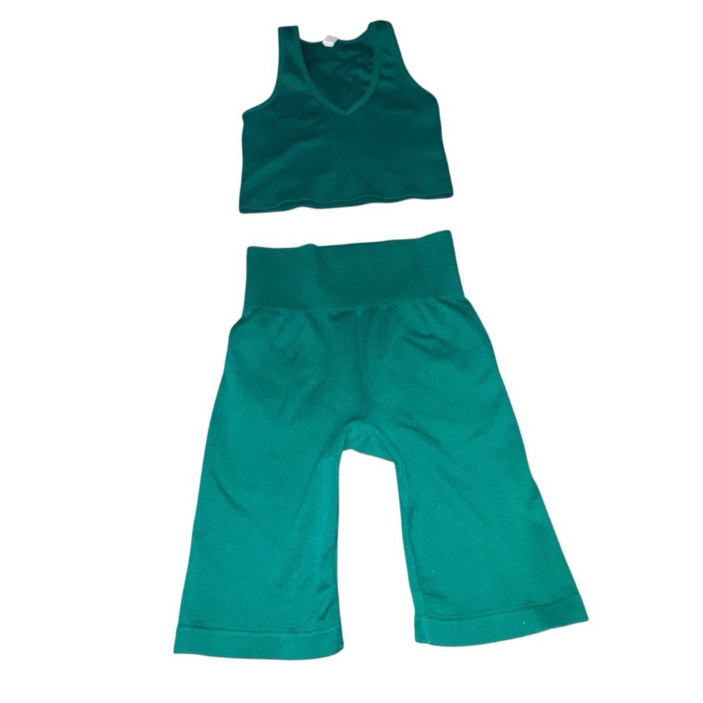 90 Degrees Vibrant Green Biker Short Workout Matching 2 Piece Set
